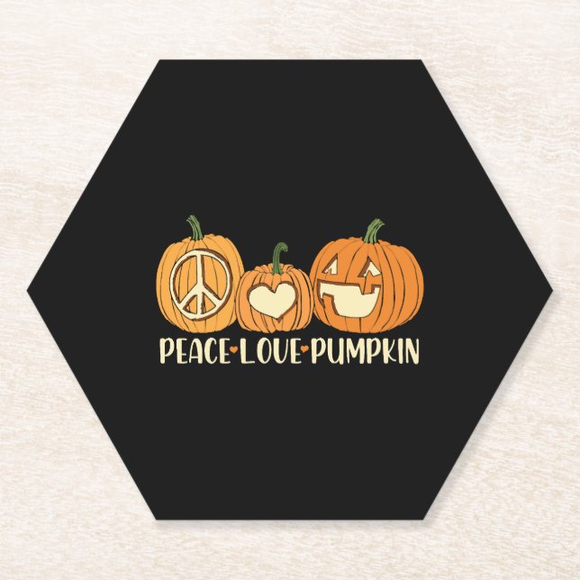 Peace Love Pumpkin Halloween Paper Coaster (Front)