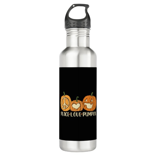Peace Love Pumpkin Halloween Stainless Steel Water Bottle (Front)