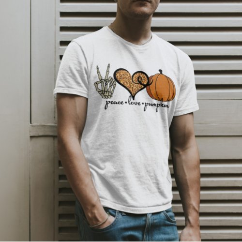 Peace Love Pumpkin Skeleton Halloween Costume T_Shirt