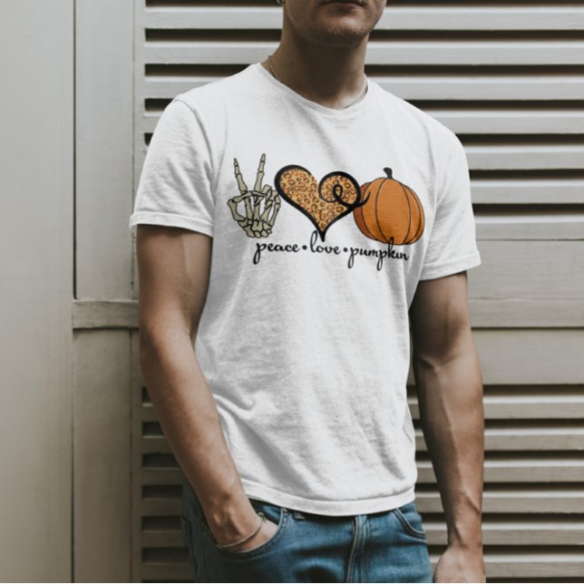 Peace Love Pumpkin Skeleton Halloween Costume T-Shirt (Creator Uploaded)