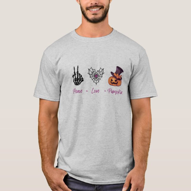 Peace Love Pumpkin T-Shirt | Cute Fall Graphic Tee (Front)
