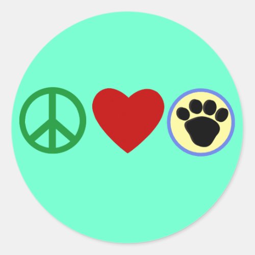 Peace Love Puppy Paws T shirts Gifts Classic Round Sticker