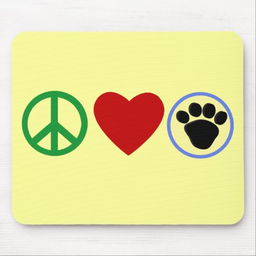 Peace Love Puppy Paws T shirts Gifts Mouse Pad