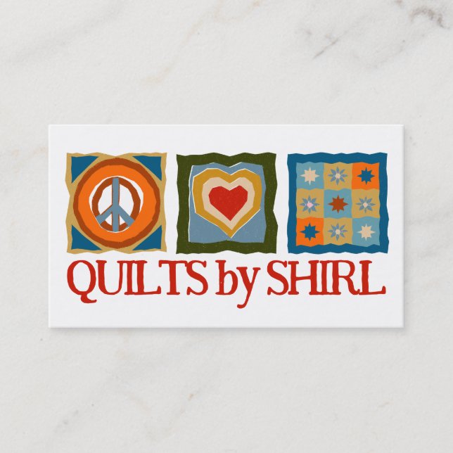 Peace love quilt hippie quilter quilting blocks business card (Front)