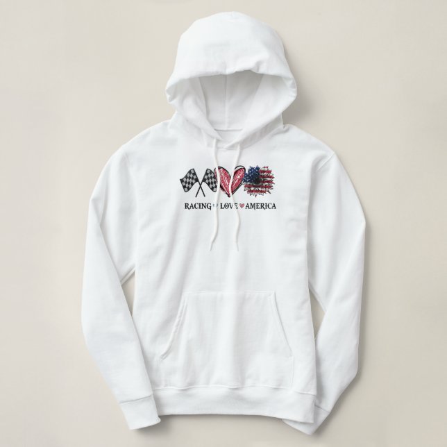 Peace Love Racing Flag America Racing Lovers  Hoodie (Design Front)