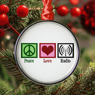 Peace Love Radio Christmas Metal Ornament