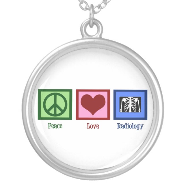 Peace Love Radiology Silver Plated Necklace (Front)