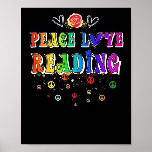 Peace Love Reading Cute Floral Heart Poster