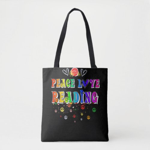 Peace Love Reading Cute Floral Heart Tote Bag