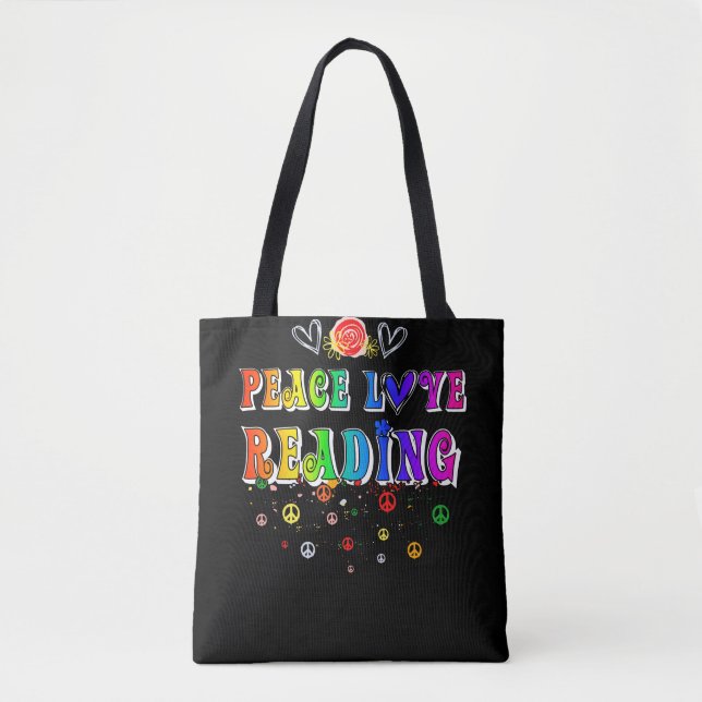 Peace Love Reading Cute Floral Heart Tote Bag (Front)