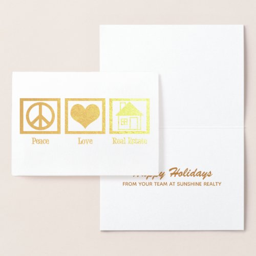 Peace Love Real Estate Company Upscale Custom Gold Foil Card