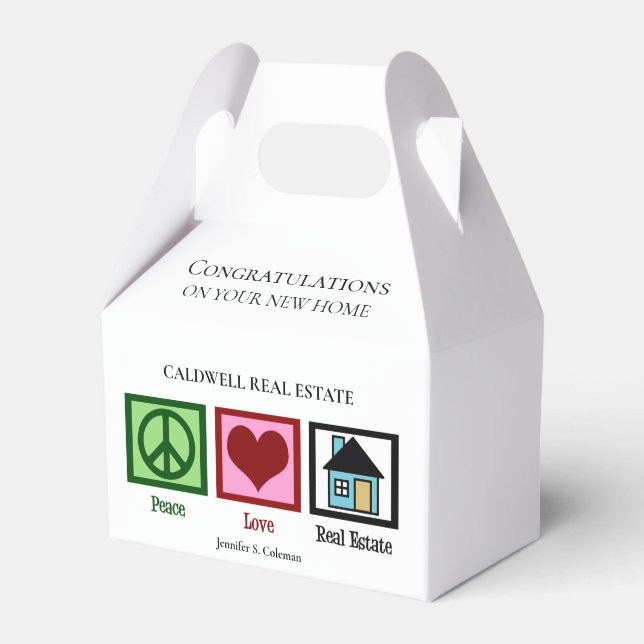 Peace Love Real Estate Custom Housewarming Favor Boxes (Front Side)
