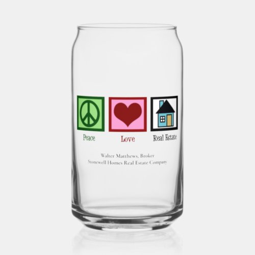 Peace Love Real Estate Cute Custom Realtor Can Glass