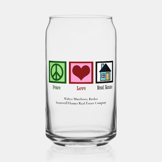 Peace Love Real Estate Cute Custom Realtor Can Glass (Front)