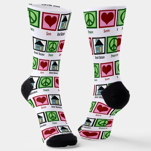 Peace Love Real Estate Cute House Realtor Socks (Angled)