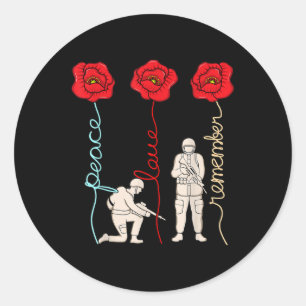 Peace Love Remember Memorial Day Veterans Graphic Classic Round Sticker