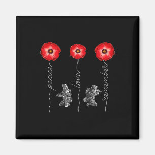 Peace Love Remember Red Poppy Flower Soldier Magnet