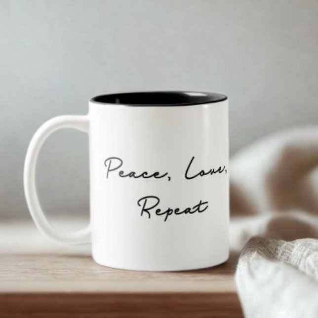 Peace, Love, Repeat Quote Two-Tone Coffee Mug (Creator Uploaded)