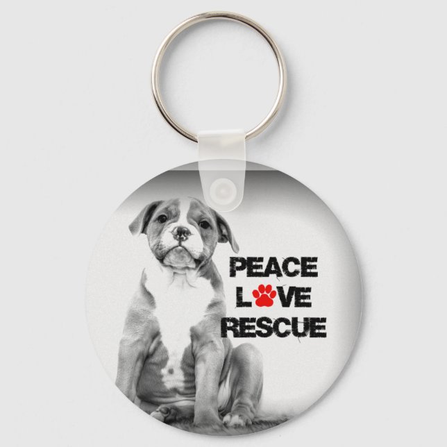 Peace Love Rescue Dog Keychain (Front)