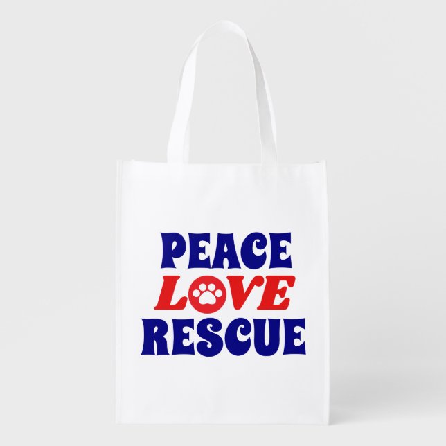 Peace, Love, Rescue Grocery Bag (Front)