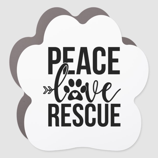 Peace Love Rescue Paw Shaped Car Magnet (Front)