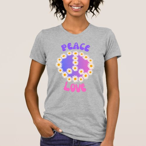 Peace Love  Retro Daisy Peace Symbol purple pink T_Shirt