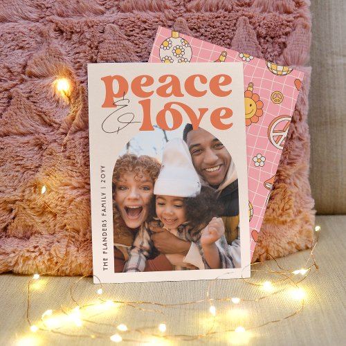 Peace  Love Retro Groovy Arch Fun Christmas Photo Holiday Card
