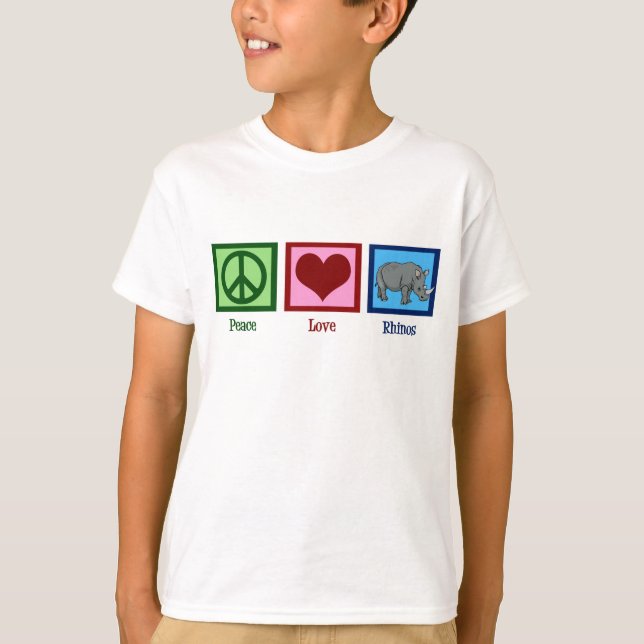 Peace Love Rhinos Cute Rhino Kids T-Shirt (Front)