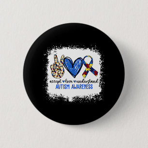 Peace Love Ribbon Autism Awareness Accept Love Und Button