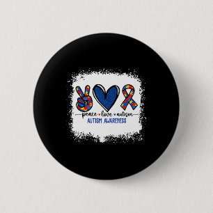 Peace Love Ribbon Autism Awareness Accept Love Und Button