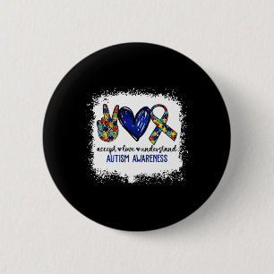 Peace Love Ribbon Autism Awareness Accept Love Und Button