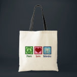 Peace Love Robotics Tote Bag<br><div class="desc">Peace Love Robotics gift with a peace sign, heart, and a cool robot made with nanotechnology. A cute artificial intelligence professor or robotic major present. Order for a robotic lab technician who works with programming and engineering.</div>