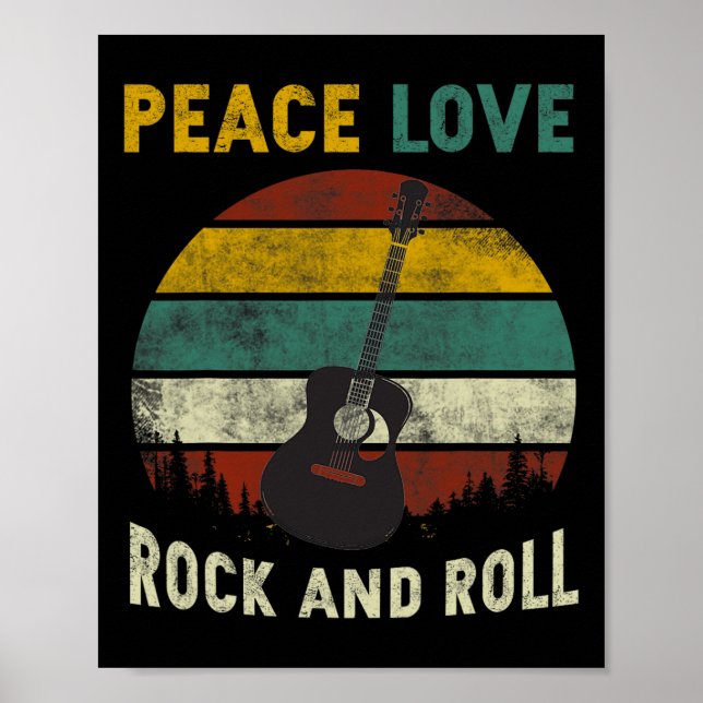 Peace Love Rock &amp; Roll Guitar Player Guitarist Poster (Front)