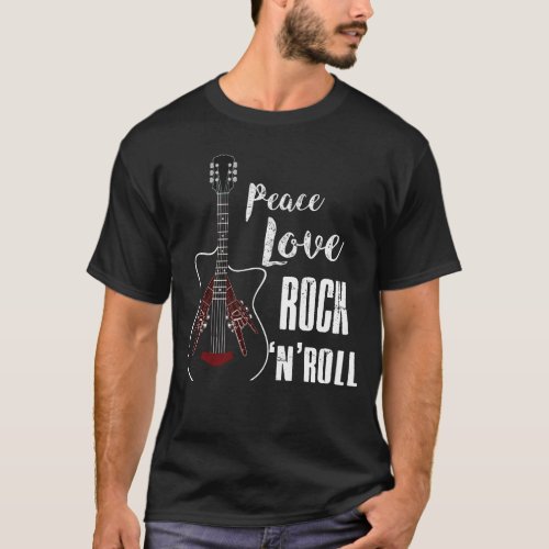 Peace Love Rock And Roll Guitar T_Shirt