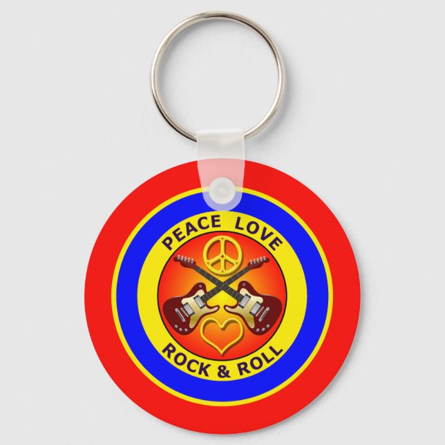 PEACE LOVE ROCK AND ROLL KEYCHAIN (Front)