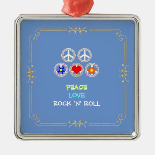 Peace Love Rock and Roll Metal Ornament
