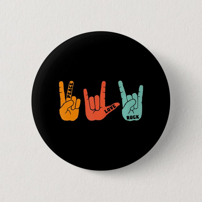 Peace Love Rock and Roll Rock Band Concert Button (Front)