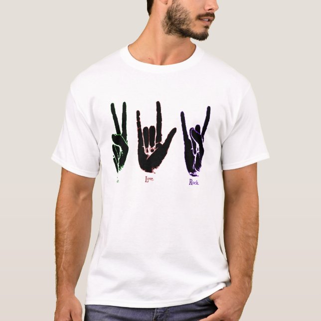 Peace Love Rock Hand Symbols T-Shirt (Front)