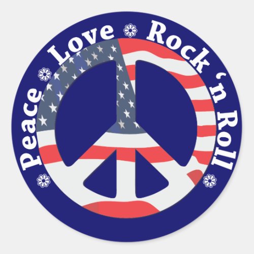 Peace Love Rock n Roll Classic Round Sticker