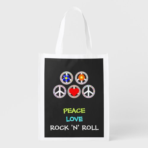 PEACE LOVE ROCK N ROLL GROCERY BAG