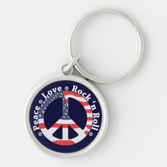 Peace, Love, Rock n Roll Keychain (Front)