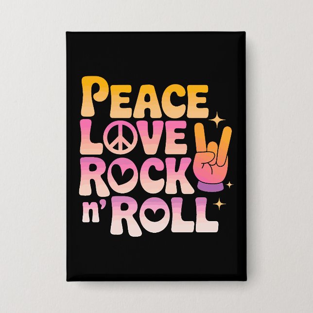 Peace Love Rock n Roll - Music-Inspired Typography Button (Front)