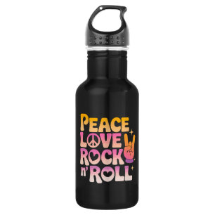 Peace Love Rock n Roll - Music-Inspired Typography Stainless Steel Water Bottle