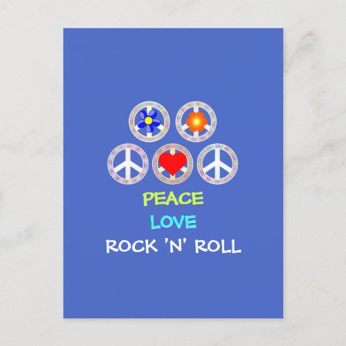 PEACE LOVE ROCK N ROLL POSTCARD