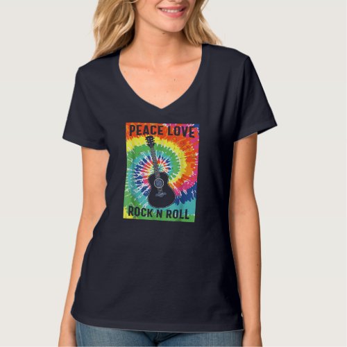 Peace Love Rock n Roll Tie Dye Hippie Guitar Music T_Shirt