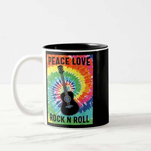 Peace Love Rock n Roll Tie Dye Hippie Guitar Music Two_Tone Coffee Mug