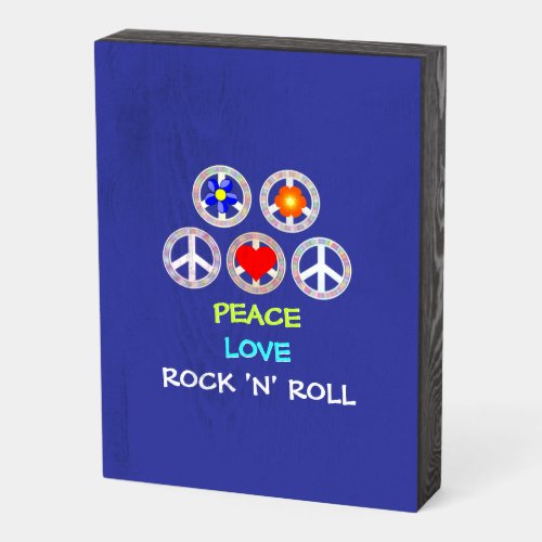 PEACE LOVE ROCK N ROLL WOODEN BOX SIGN