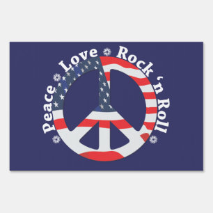 Peace, Love, Rock n Roll Yard Sign