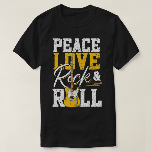 Peace Love Rock & Roll  Electronic Rock Guitar  T-Shirt (Design Front)