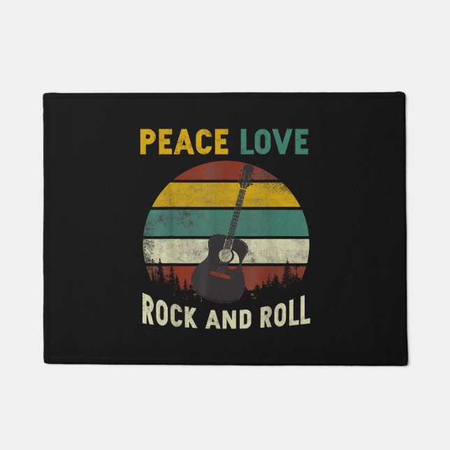 Peace Love & Rock & Roll Guitar Player Guitarist V Doormat (Front)